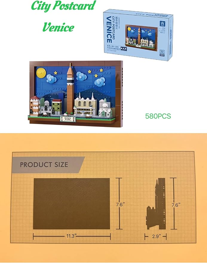TUTU&LELE Postcard Venice, 3D Wall Art Craft Kit, Wall Art Architecture Skyline Model Kit, Office Home Décor, Architecture Building Blocks for Adults and Kids (580Pieces)