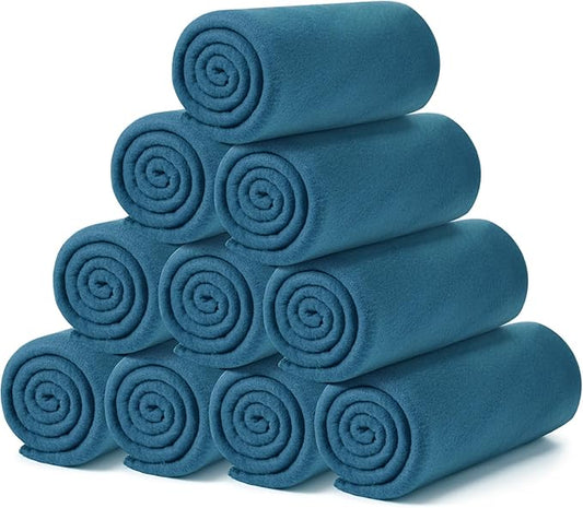 Buryeah 10 Pcs Fleece Blanket Bulk Soft Warm Blankets Cozy Fleece Lightweight Throw Blankets Plush Pet Throw Blanket for Home Bed Sofa Office Wedding Gifts Travel(50" X 60",Foggy Blue)