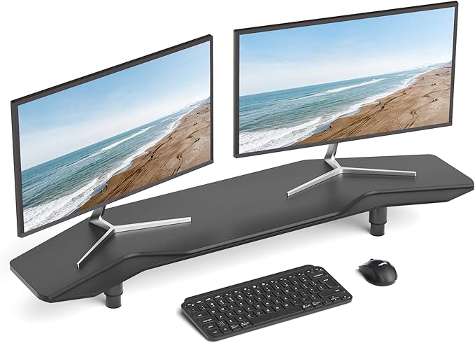 AFOOYO 39.4 Inch Dual Monitor Stand Riser Black,Plane Wing-Shaped Sturdy Computer Desk Riser for 2 Monitors, Adjustable Length and Wood Monitor Stand for Laptop, Computer,Extra Long