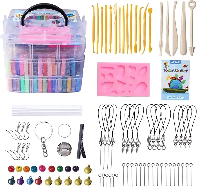 ARTME Polymer Clay, 82 Colors Clay Kit, Oven Bake Modeling Clay, Creative Polymer Clay Kit with Sculpting Tools and Jewelry Accessories, Non-Toxic, Ideal DIY Clay Gifts for Adults and Teens