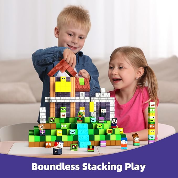 GobiDex 100PCS Magnetic Blocks Game-Based Kid Building Toys for Boys Girls 3+, Build MagWonder World with Zomblock Magnets Cubes, Upgraded STEM Game Sensory Gift for Christmas Birthday