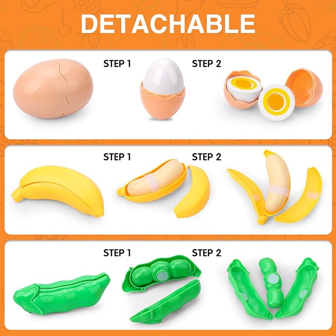 92PCS Cutting Play Food Toy for Kids Kitchen,Play Kitchen Food with Vegetables & Fruit Shopping Basket,Kids Kitchen Accessories set,Kitchen Toys,Food Toys Best Birthday Gift,Play Food for Toddlers 1-3