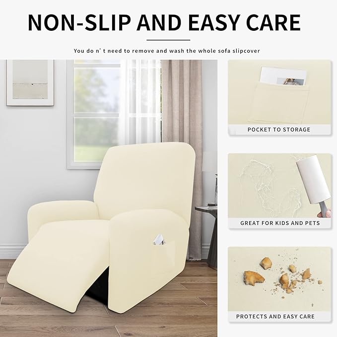 Easy-Going 100% Dual Waterproof Recliner Cover Stretch Soft Couch Cover for Dogs, Sofa Slipcover for Recliner Couch Leakproof Furniture Protector for Kids, Pets Ivory