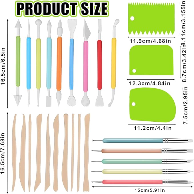Aiyorse Clay Tools Kit, 40 PCS Polymer Clay Tools, Air Dry Clay Sculpting Tools, Pottery Tools Kit, for Kids, Adults, Pottery Craft, Dotting, Carving, Drawing, Molding, Modeling, Shaping