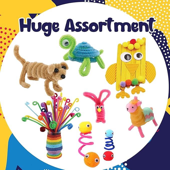 FUNZBO Arts and Crafts Supplies for Kids - Crafts for Girls with Pipe Cleaners, Construction Paper, Pom poms & Googly Eyes, Crafts for Kids Ages 4-8, School Craft Projects, Gifts for Girls