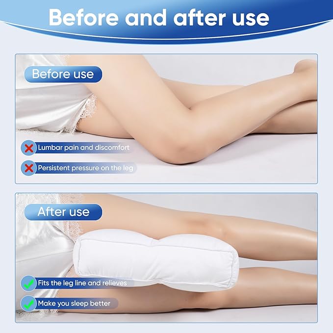 MINUPWELL Knee Pillow for Side Sleepers, 4" Leg Pillow for Side Sleeping, 100% Cotton Fabric Pillow for Between Knees While Sleeping - High Support Alternative for Relieving Leg, Back, and Knee Pain