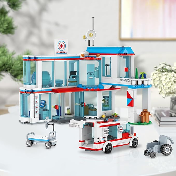 City Hospital STEM 3 in1 Building Sets, Compatible with Lego Ambulance Tor Truck, Rescue Helicopter, Connect to Other City Sets, 687 PCS Best Gift for 6 7 8 9 10 Boys