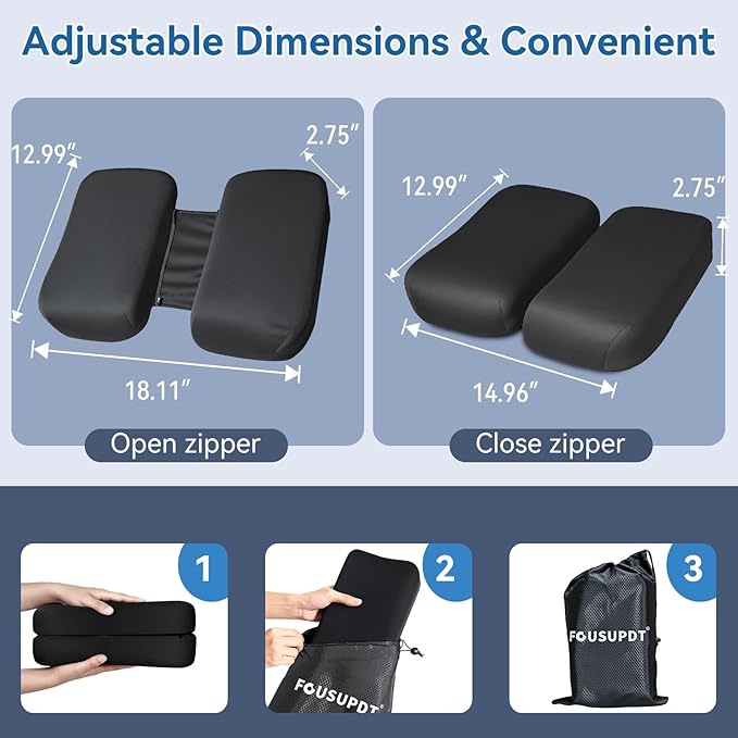 Adjustable Seat Cushion, Memory Foam Office Chair Cushion, Car Seat Cushion, Foldable Travel Cushion for Tailbone Pain, Sciatica Pain Relief, Lifting Cushion for Sitting, Driving, Traveling(Medium)