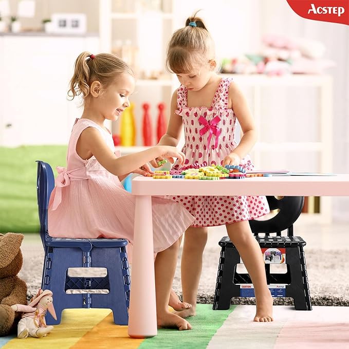 ACSTEP Folding Step Stool with Back Support for Kids,9" Kids Step Stool for Outdoor or Indoor Kitchen Step Stools and Bathroom Stool for Toddlers Boys Girls - Royal Blue, 10 Pack