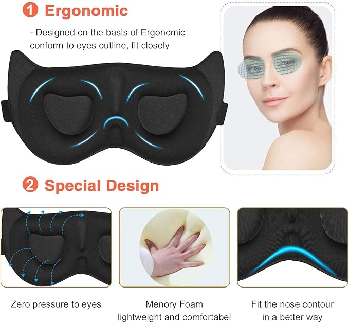 AMAZKER Cute Sleep Eye Mask for Kids, 3D Contoured Cup Sleeping Mask & Blindfold, Concave Molded Night Sleep Mask, Block Out Light, Soft Comfort Eye Shade Cover for Travel Yoga Nap,KD