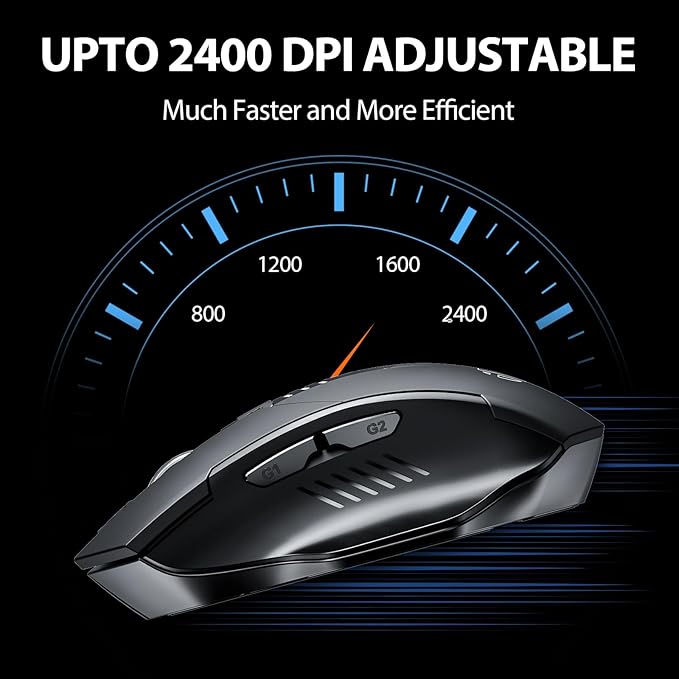 INPHIC Bluetooth Mouse for Laptop, Upgraded Visible Battery, 2400 DPI, Silent Ergonomic Computer Mouse Wireless, Mac, PC etc.