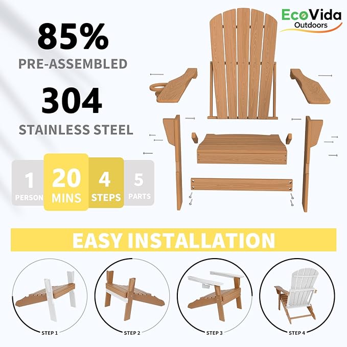 3-Piece Folding Adirondack Chair Set - 38" Extra Tall Back & Embossed Wood Grain, Oversized HDPE Patio Furniture with Side Table & Cup Holders, 380lb Heavy Duty, Cedar