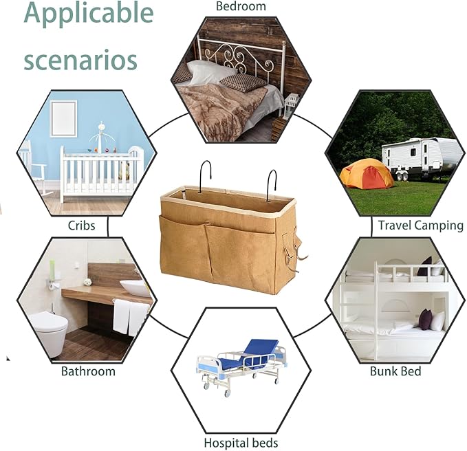Someteth Bedside Caddy Bedside Hanging Storage Basket Multi-Function Organizer Caddy for Bunk and Hospital Beds Dorm Rooms Bed Rails, Can be Placed Glasses Books Mobile Phones（Dark khaki）