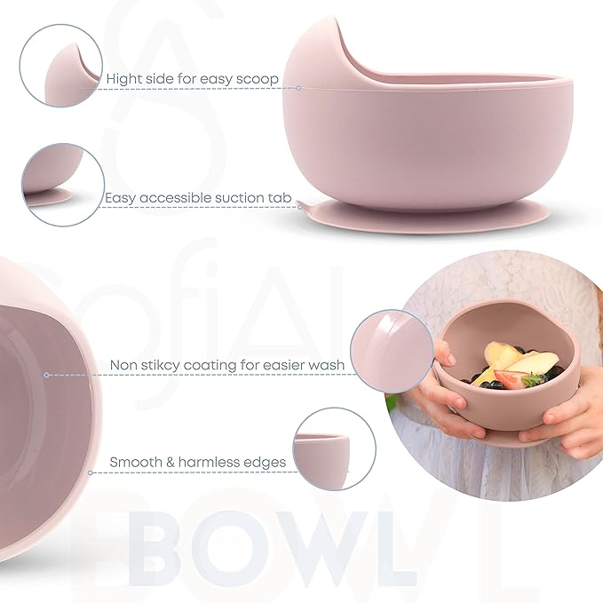 All In One Silicone Baby Feeding Set By SofiAl - Safe for 6-12 Months - Non-Toxic Baby Led Weaning Supplies - Toddler Self Feeding Utensils - BPA-Free - Mess Free Baby Feeding Essentials