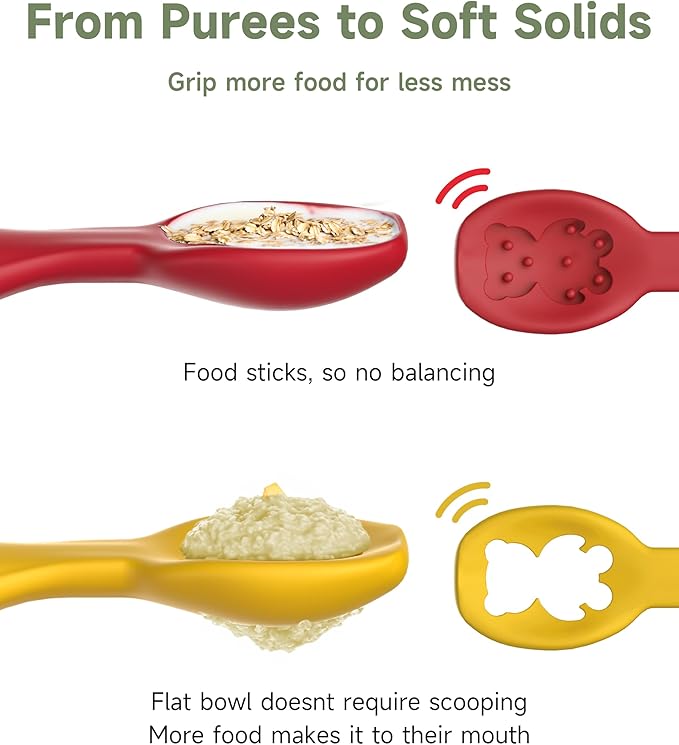4 Pack Baby Spoons, First Stage Spoons, Food Grade Silicone, 6+ Months, Teething for Self Feeding, Toddler Utensils for Baby Led Weaning, BPA Free