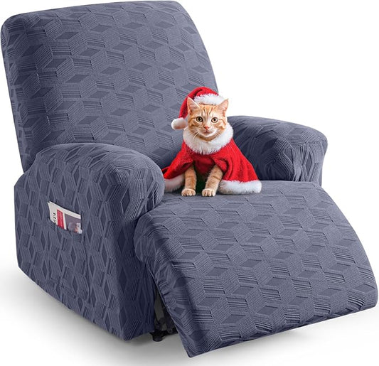 TAOCOCO Recliner Cover 3 Pieces Recliner Chair Covers, Stretch Jacquard Reclining Chair Cover, Furniture Protector Sofa Slipcovers Couch Covers with Elastic Bottom for Kids, Pets (Grey)
