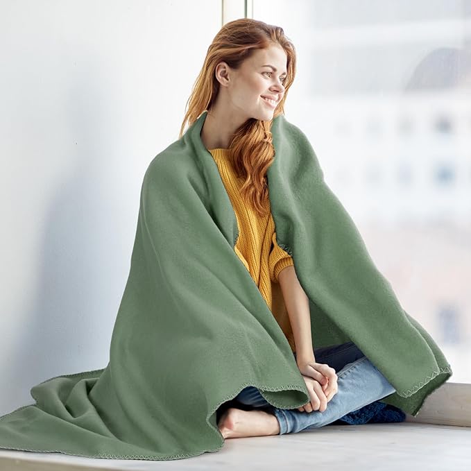 Buryeah 10 Pcs Fleece Blanket Bulk Soft Warm Fleece Blankets Cozy Lightweight Throw Blankets Plush Pet Throw Blanket for Home Bed Sofa Office Wedding Gifts Travel(50" X 60",Army Green)