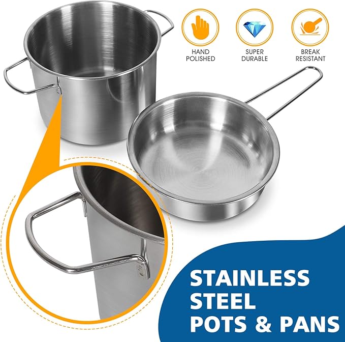 28Pcs Pretend Play Kitchen Toys, Kitchen Playset Cooking Toys Set with Stainless Steel Cookware and Accessories for Kids Toddlers Girls Boys