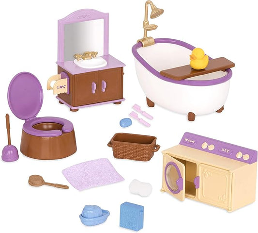 Li’l Woodzeez – Toy Furniture – Bathroom Playset – Toy Laundry Set – Small Playset for Figurines – 3 Years + – Bathroom & Laundry Set