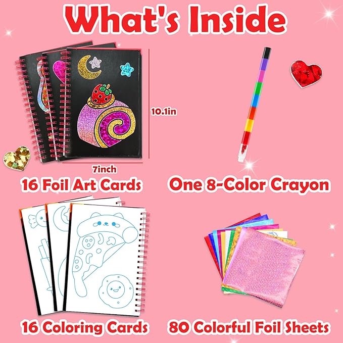 Foil Art Craft Activity for Kids: Fun DIY Toy Sticker Kit, No Mess Creative Travel Supply Set, Idea Birthday Easter Basket Stuffers Valentines Gift for Girl Boy Toddler 4 5 6 7 8 9 Year Old (Food)