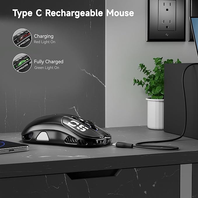 Uciefy Wireless Bluetooth Mouse, Dual Mode (BT5.1&2.4GHz) Rechargeable LED Wireless Mouse, Ergonomic Computer Mice for Laptop/PC/Mac -Black