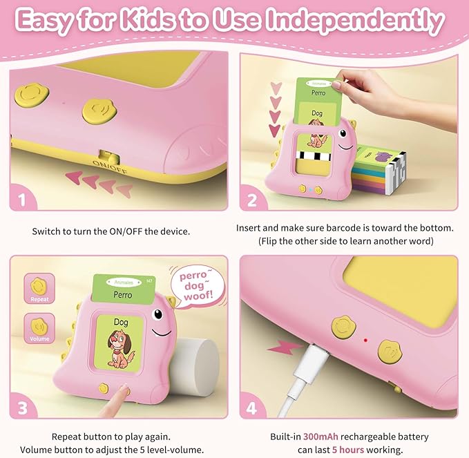 Girls Toys Spanish Talking Flash Cards - Toddler Montessori Toys for Age 2-4, Bilingual Español Speech Therapy, 224 Words Preschool Learning Activity, Gifts for Little Girls 2 3 4 5 Years Old