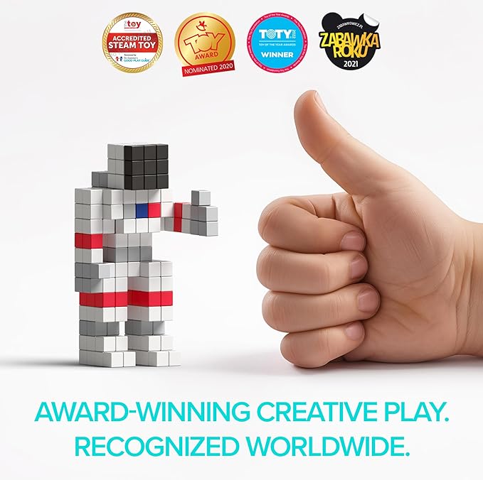 PIXIO Bright Animals - Magnetic Building Blocks for Kids Over 6 Years, Pixel Art, STEM Magnet Toys for Kids Ages 8-12, Portable Magnetic Blocks for Creativity - 162 pcs