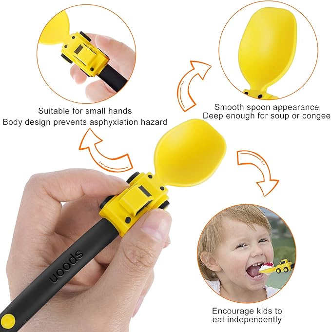 Construction Toddler Utensils - Toddler Forks and Spoons - Kids Spoon and Fork Set - Suitable for Kids Utensils - Baby Utensils, Portable Utensils Set for 1 2 3 4 5 year old Toddlers, Yellow