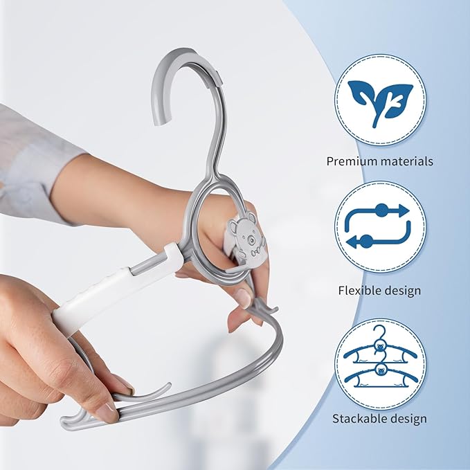 Baby Hangers 100 Pack Extendable Adjustable Kids Hangers, 11-14 Inches Non-Slip Plastic Toddler Hangers for Baby Kid Kids Children Infant Child,Stackable Kid Hangers for Closet Grey Bear