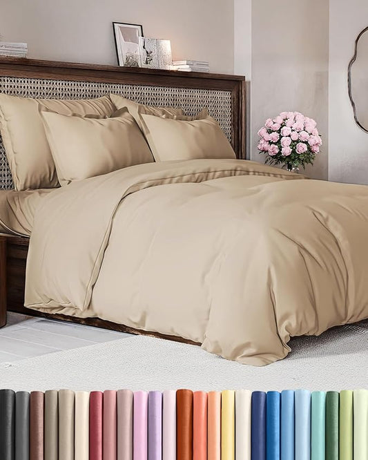 Duvet Cover King Size Set - Extra Soft King Size Duvet Cover 104 x 90 with 2 Pillow Shams - Hotel Luxury, Easy Care and Fade Free with Zipper Closures & Ties - Comfy, Breathable Bedding Set (Cream)
