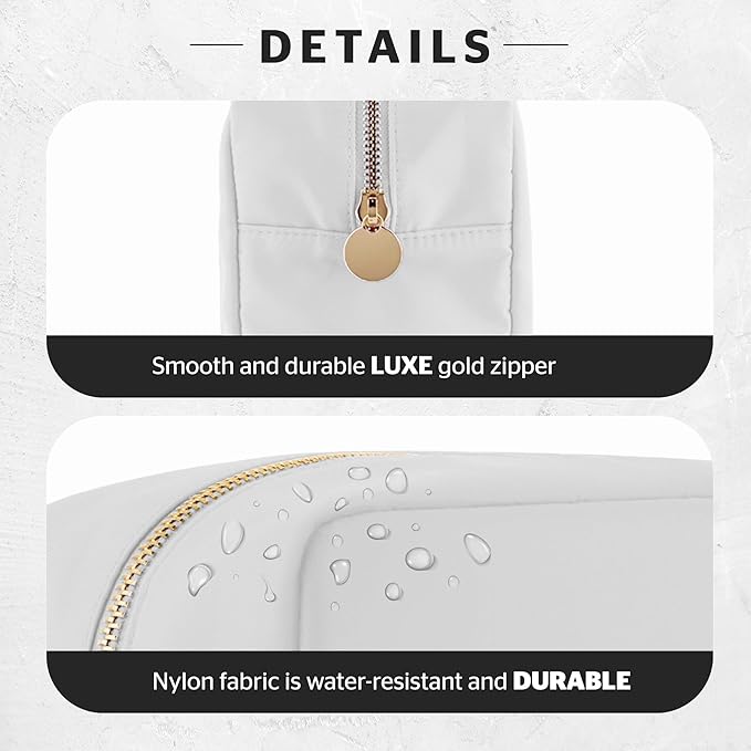 DANCOUR Nylon Makeup Bags for Women Large Preppy Travel Toiletry Pouch Cosmetic Bag Makeup Organizer