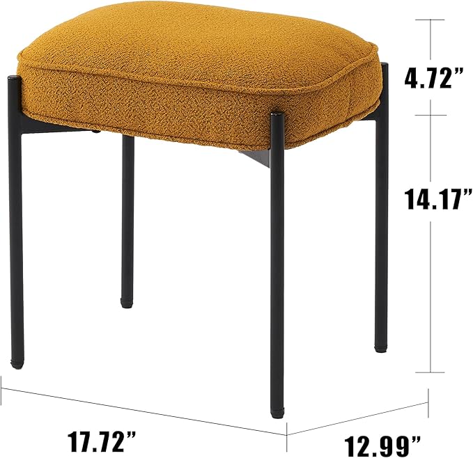 YOUNIKE Comfy Ottoman Vanity Stool Boucle Velvet Boho Small Foot Stool Tufted Upholstered Makeup Chair with Metal Legs Fabric Cute Vanity Bench for Bedroom Living Dressing Room Ginger Yellow