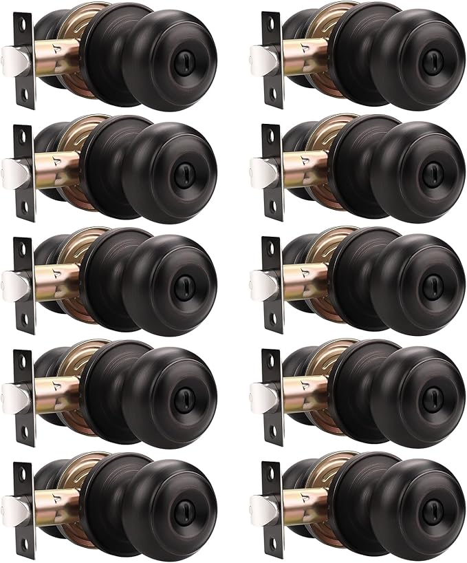 Probrico 10 Pack Interior Bathroom Privacy Keyless Doorknobs Door Lock Lockset in Oil Rubbed Bronze