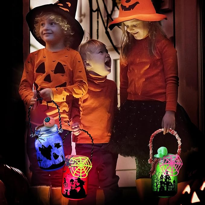 Halloween Crafts Activities For Kids Ages 4-12,6 Pack Glass Mason Jar for School Halloween Art Activities,Halloween Craft Supplies,DIY Lantern Jar for Gifts Halloween Party Favors,Classroom Prizes