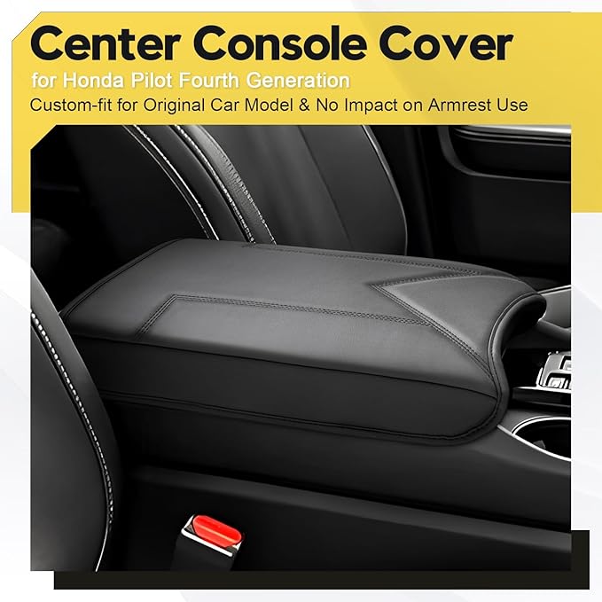 FIILINES Center Console Cover for Honda Pilot 2023-2025 2026, Ridgeline/Passport 2024-2026, with Hidden Pockets Armrest Cover Pad Cushion Protector Pilot Accessories Armrest Cover Anti-Scratch