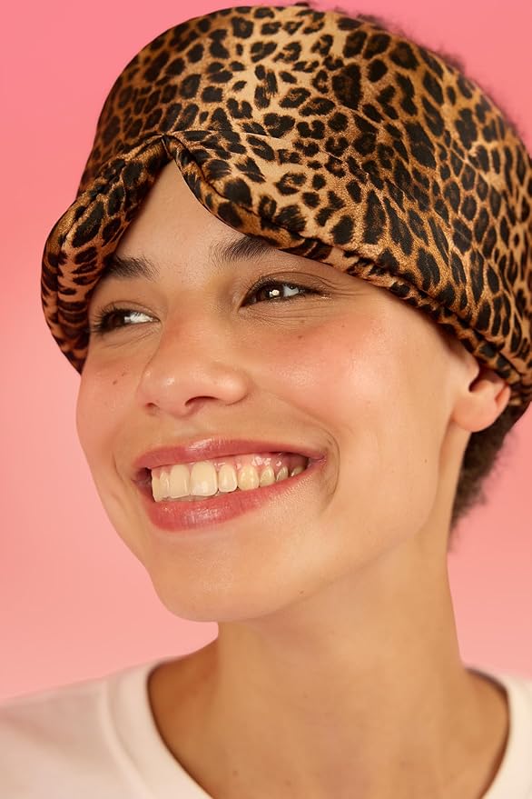 Glow People Silk Sleep Mask – 100% Mulberry Silk Eye Mask for Sleeping, Total Blackout, Cloud-Soft and Adjustable for Beauty Sleep and Travel - Leopard