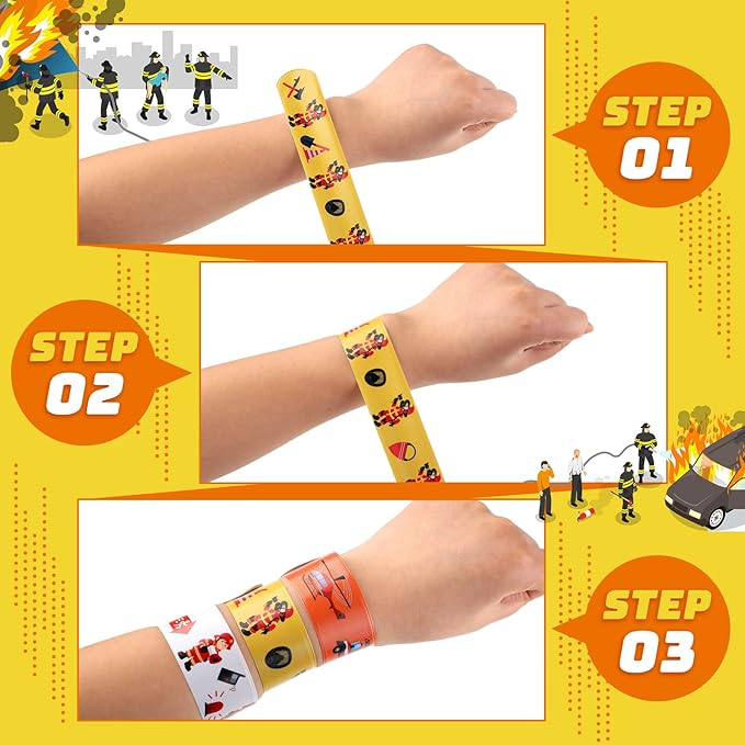Lenwen 36 Pcs Fire Truck Slap Bracelets Firefighter Snap Bracelet Party Favors Firefighter Party Decorations Fire Truck Party Favors for Party Supplies Goodie Bag Fillers Gifts