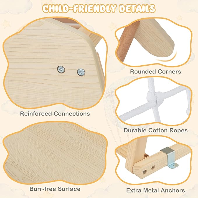 Costzon Indoor Jungle Gym, 6-in-1 Montessori Climbing Toys for Toddlers with Slide, Climbing Net, Monkey Bars, Wooden Playground Climber Playset for Kids Gifts Presents