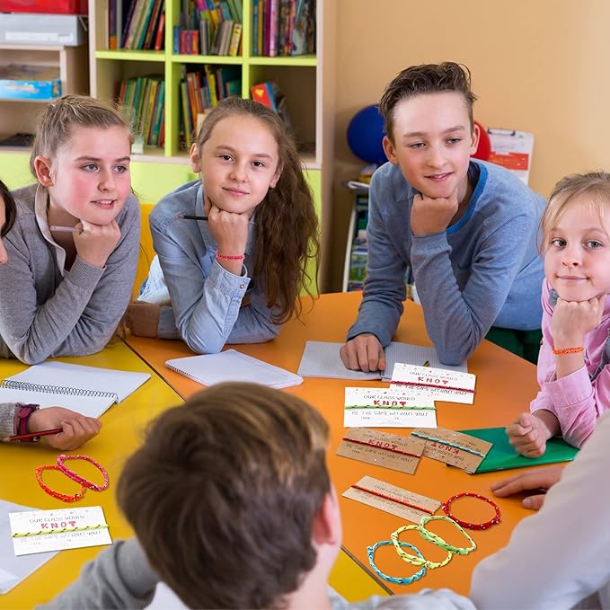 30 Pcs Kids Valentine's Day Card Adjustable Friendship Bracelets Our Class Will Knot Be The Same Without You Classroom Valentine Exchange Gifts for Kids Students Girls Boys School Party Favors