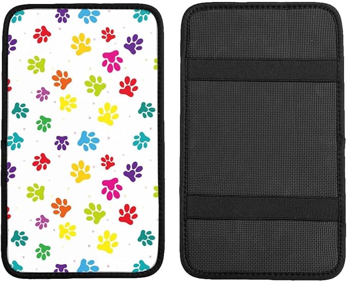 DORKEIXIA Colorful Dog Paw Prints Auto Center Console Armrest Pad Universal Car Center Console Cover Seat Box Cover for Sedan, Van, SUV, Truck Car Accessorie