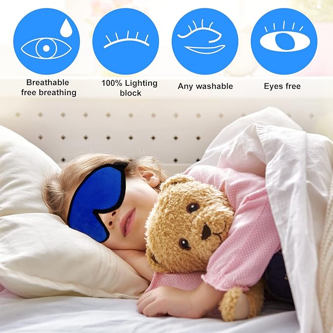 2 Pieces 3D Sleep Mask for Kids Memory Foam Contoured Eye Mask, Travel Sleep Eye Cover with Adjustable Strap, 3D Blindfolds(Blue and Green)