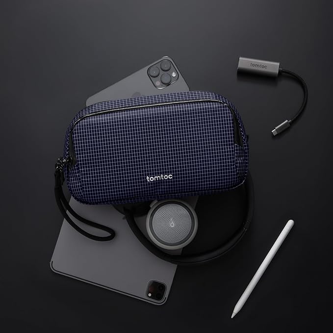 tomtoc Electronic Organizer Travel Case Performance, Water Resistant Dual Compartment Cable Organization Storage Bag for Charger, Cord, Phone, Hard Drive, Power Bank, Accessories Travel Essentials