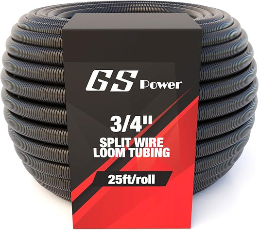 GS Power 3/4 Inch x 25 Ft Split Wire Loom Tubing, Split Cable Sleeve Cord Protector for Industrial Electrical Wires, Automotive Wire Cover Flexible, High Temperature Cable Conduit, Wrap