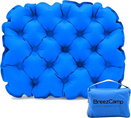 BreezCamp Inflatable Seat Cushion, Lightweight Stadium Seat Pad, Camping Accessories Chair Pad for Airplane Travel, Hiking, Climbing, Home and Office,Blue