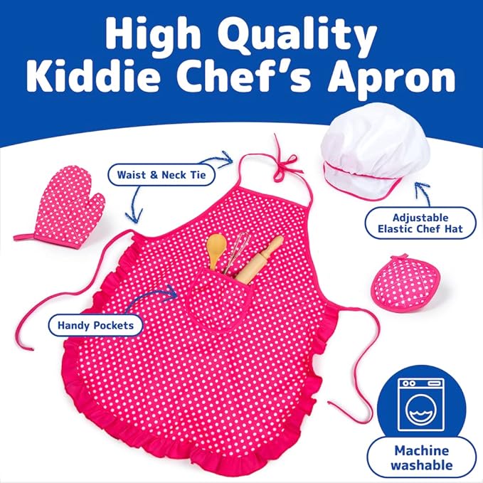 Kids Cooking and Baking Chef Set with Sliceable Play Food - Pretend Play Toddler Kitchen Toys - Kid Chef Apron, Fruit, Veggies, Hat & Utensils Kids Toy (Chef Set with Play Food)