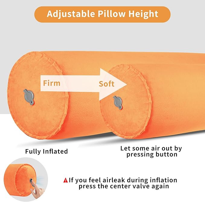 EULANT Inflatable Body Pillow for Adults,47inch Inflatable Travel Body Pillow for Sleep Long Hug Pillow Bolster Pillow for Sleeping,Back(Orange)