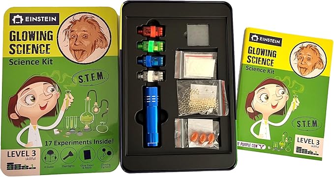 Einstein’s Glow in Dark Science Kit for Kids. STEM for Boys & Girls Aged 8 and Above. 18 Exciting Experiments Inside. Detailed Picture Guide Included.