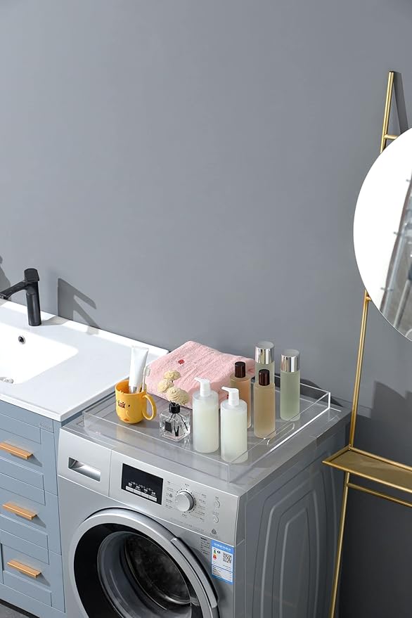 BEYLANG Clear Sturdy Acrylic Serving Tray with Handles-24x24Inch-Serving Coffee,Appetizer,Breakfast,Butler-Kitchen Countertop Tray-Makeup Drawer Organizer-Vanity Table,Ottoman Tray-Decorative Tray