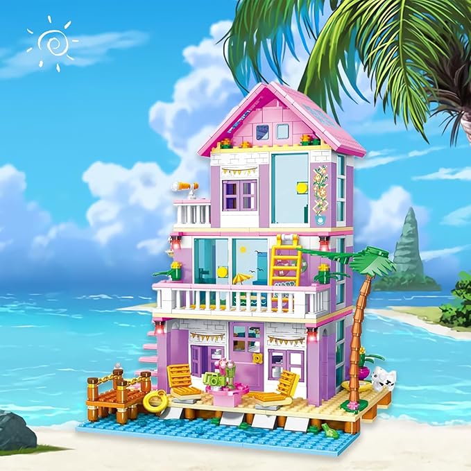 Sezua Building Blocks Girls House - 573 Pieces Seaside Beach Villa Building Set Compatible with Lego for Girls Friends, Dream Holiday Construction Bricks Toys for Girls Kid Age 8-12