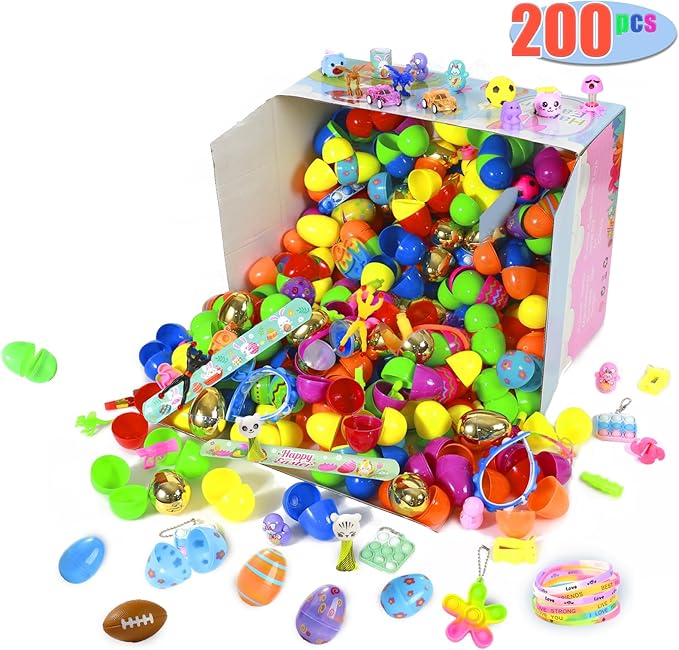 200 Pcs Prefilled Easter Eggs with Toys Inside,Easter Basket Stuffers Gifts in Surprise Eggs,Easter Toys Bulk,Easter Egg Hunt,Prizes Classroom Events,Easter Gifts Bulk,Eggs Fillers,Easte Party Favors